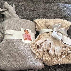 Cozy Gray and Cream Scarf and Glove Set